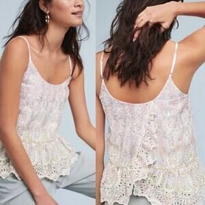Feather & Bone Anthropologie Eyelet Lace Peplum Cami Tank Top US 14